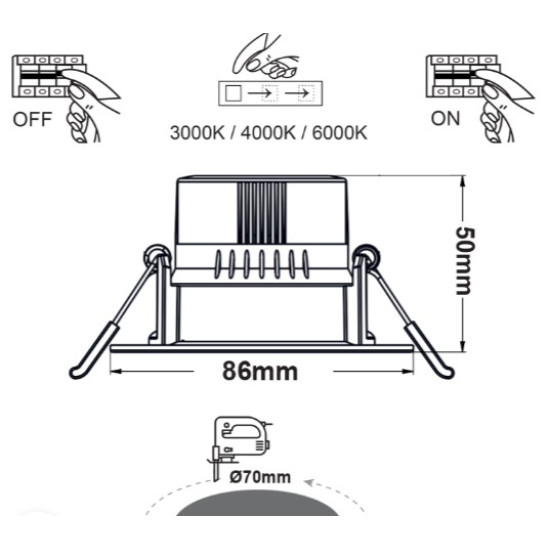 Spot Falko Led Rotund 7W SWITCH 3000-4000-6000K SMD 230V 40° Ra80 IP20