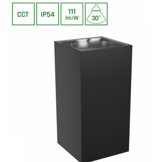 TORRE 18W CCT 230V IP54 99x78x162MM BLACK SQUARE FACADE LAMP NEGRU