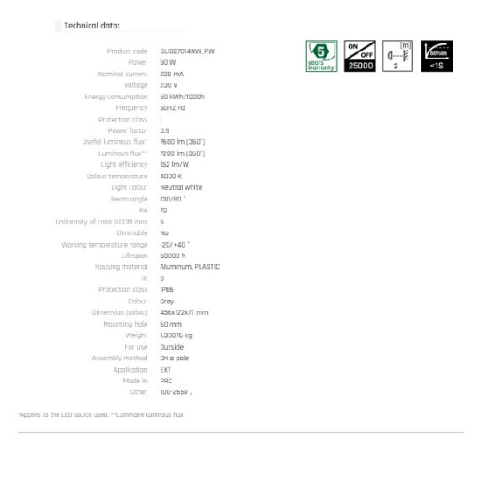 Corp iluminal stradal cu LED 50W 4000K alb-neutru