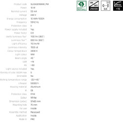 Corp de iluminat cu led ORBITO DOWNLIGHT 10W WW 230V 40deg IP44 Ra90 UGR<19  ALB ROTUND, REFELCTOR NEGRU MAT