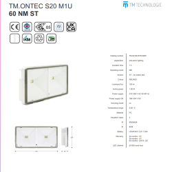 Corp de iluminat antipanica TM.ONTEC S20 M1U 60 NM ST 5-40 °C,IP65/IK08,1.95 W,125 lm,PC,210÷250 V AC 50÷60 Hz