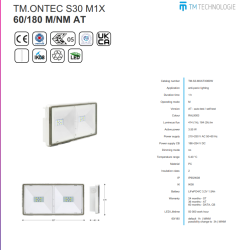 Corp de iluminat antipanica TM.ONTEC S30 M1X 60/180 M/NM AT 5-40 °C,IP65/IK08,3.55 W,414 (1h); 184 (3h) lm,PC,210÷250 V AC 50÷60 Hz,