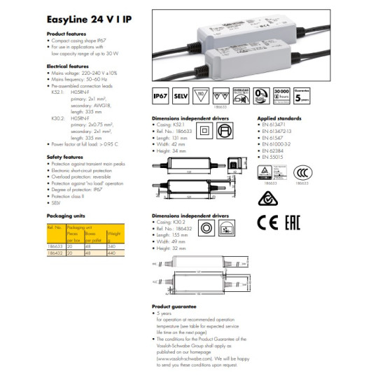 SURSE DE ALIMENTARE LED 75W 24V IP67 EasyLine 24 V I IP
