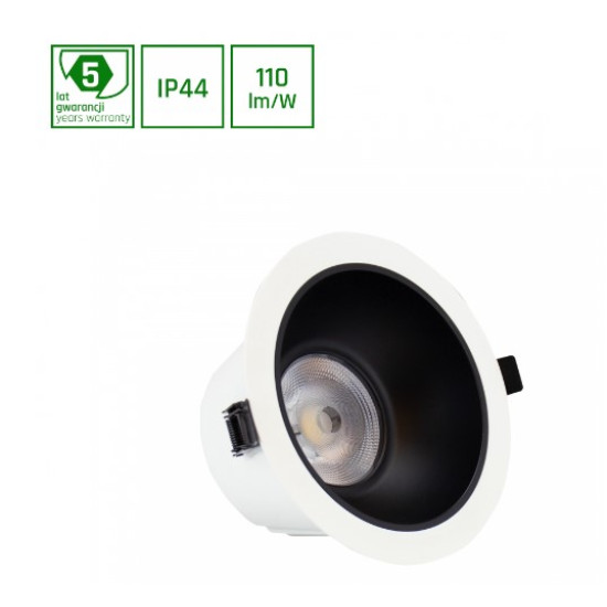 Corp de iluminat cu led  14-27W WW 230V 40deg IP44 Ra90 UGR<19  ALB ROTUND, REFELCTOR NEGRU MAT